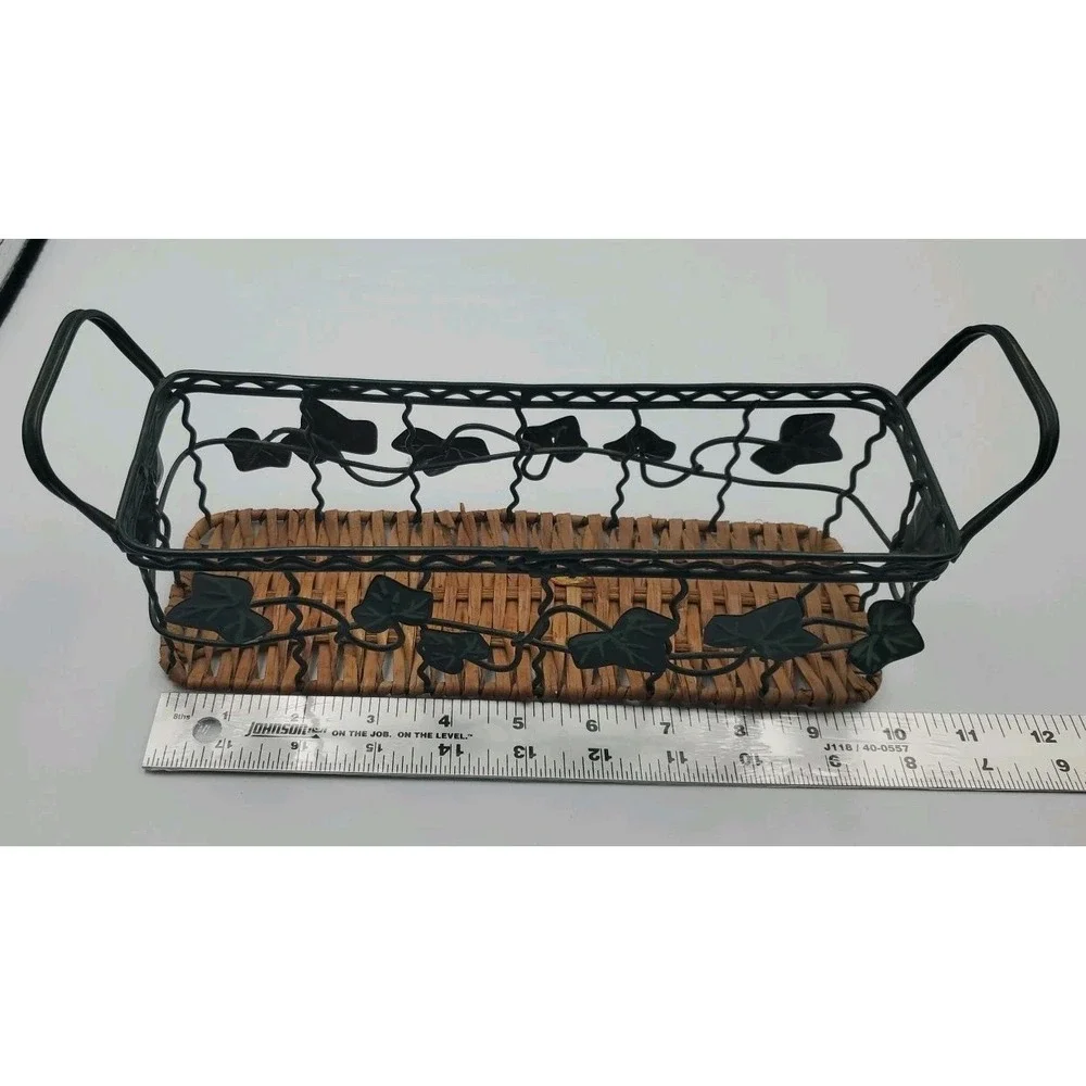 Ivy Leaf Metal Basket With Wicker Bottom Rectangular Centerpiece Fruit Basket